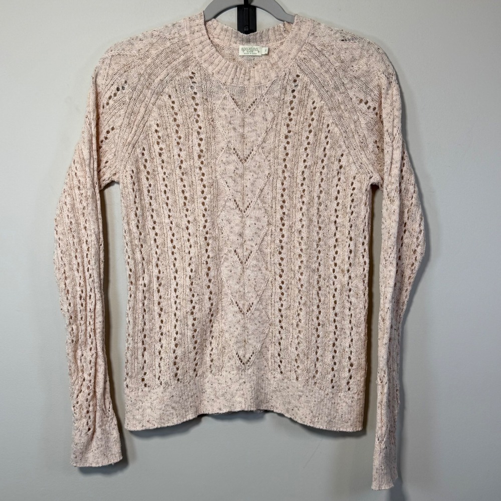 Spartina 449 Pointelle Sweater Women Small Pink Excellent Linen Blend Speckled